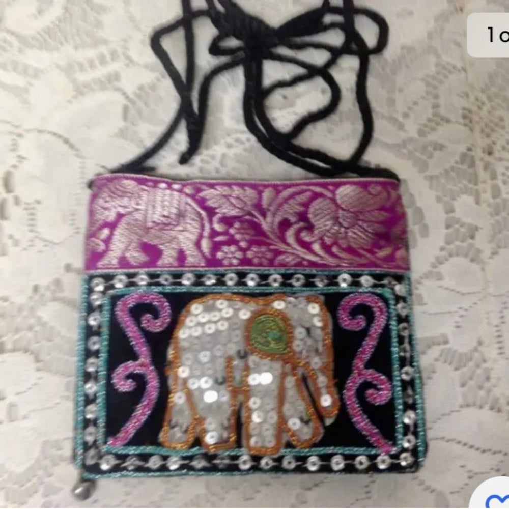 Fuchsia Sequined Elephant Coin Purse-Crossbody 5in x 4.5in