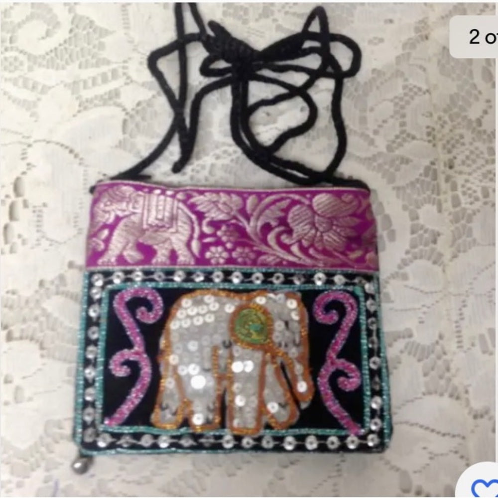 Fuchsia Sequined Elephant Coin Purse-Crossbody 5in x 4.5in