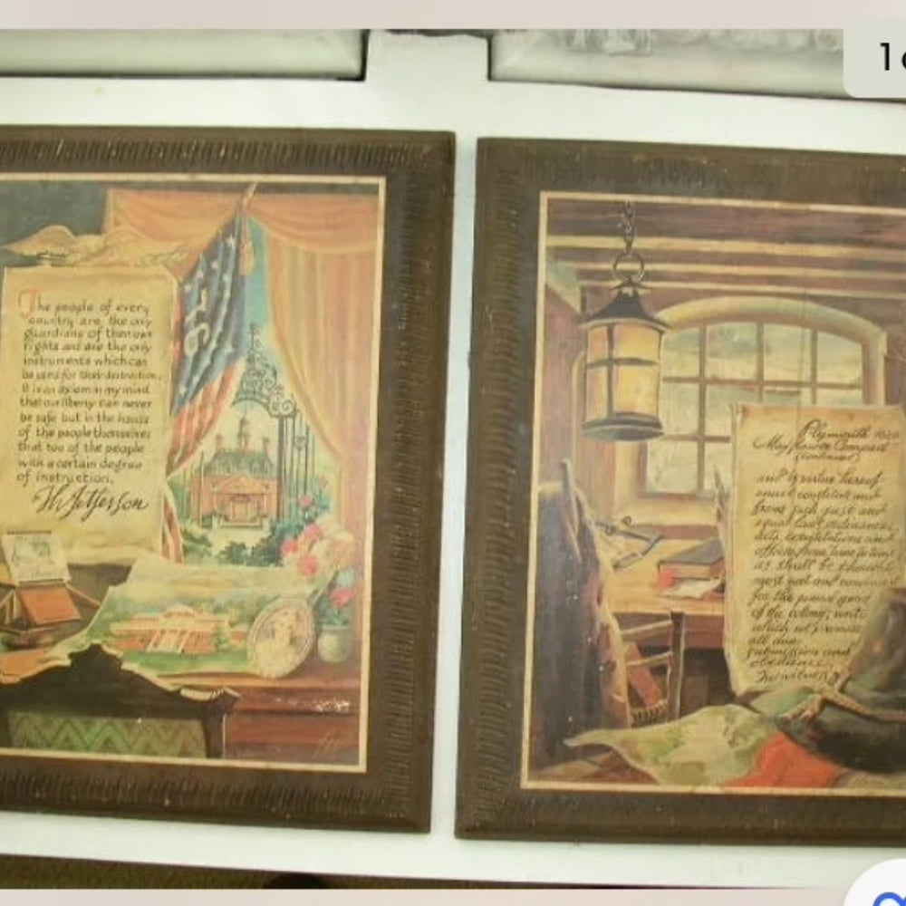 Vintage Pair, Plymouth 1620 and 1776 T. Jefferson Plaque