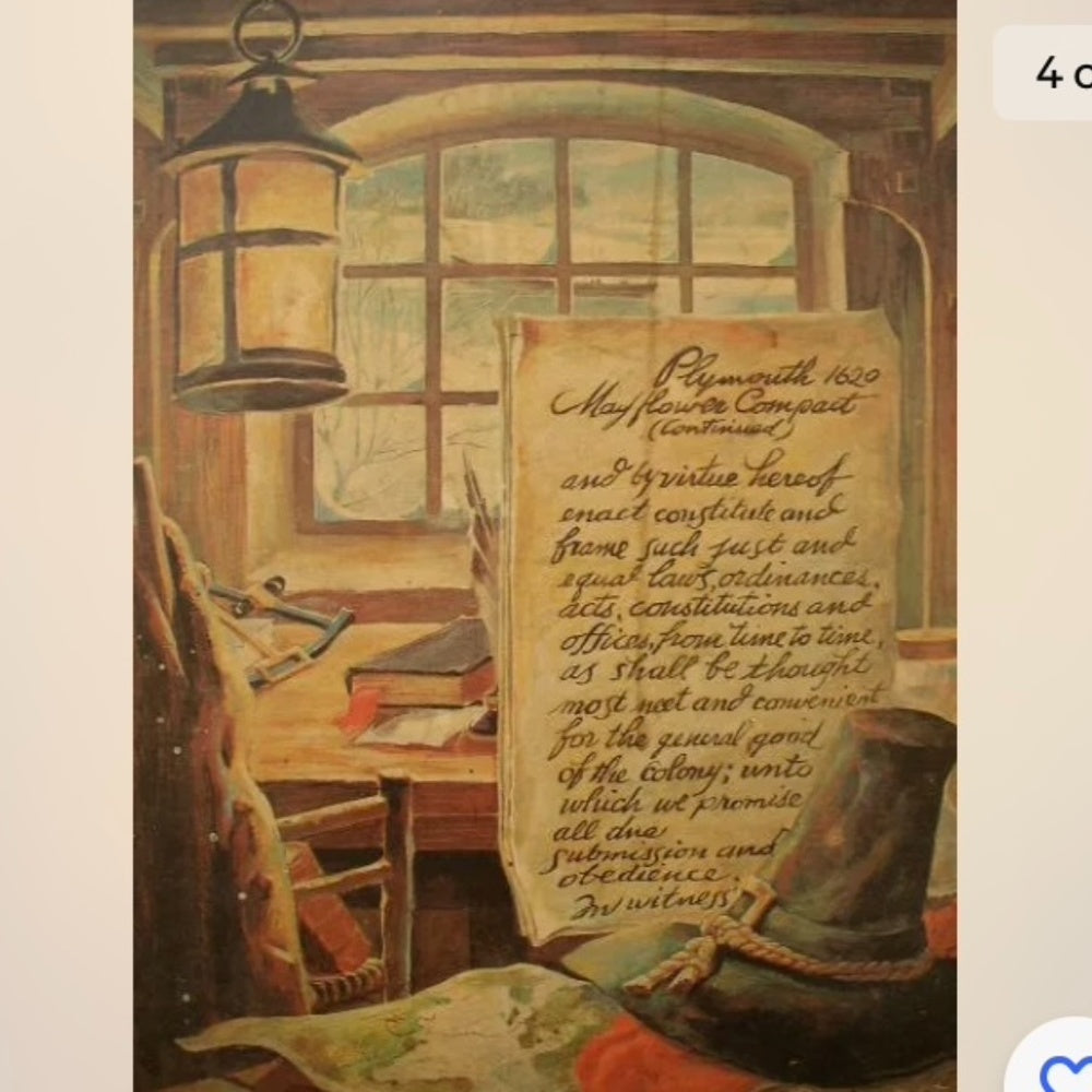 Vintage Pair, Plymouth 1620 and 1776 T. Jefferson Plaque