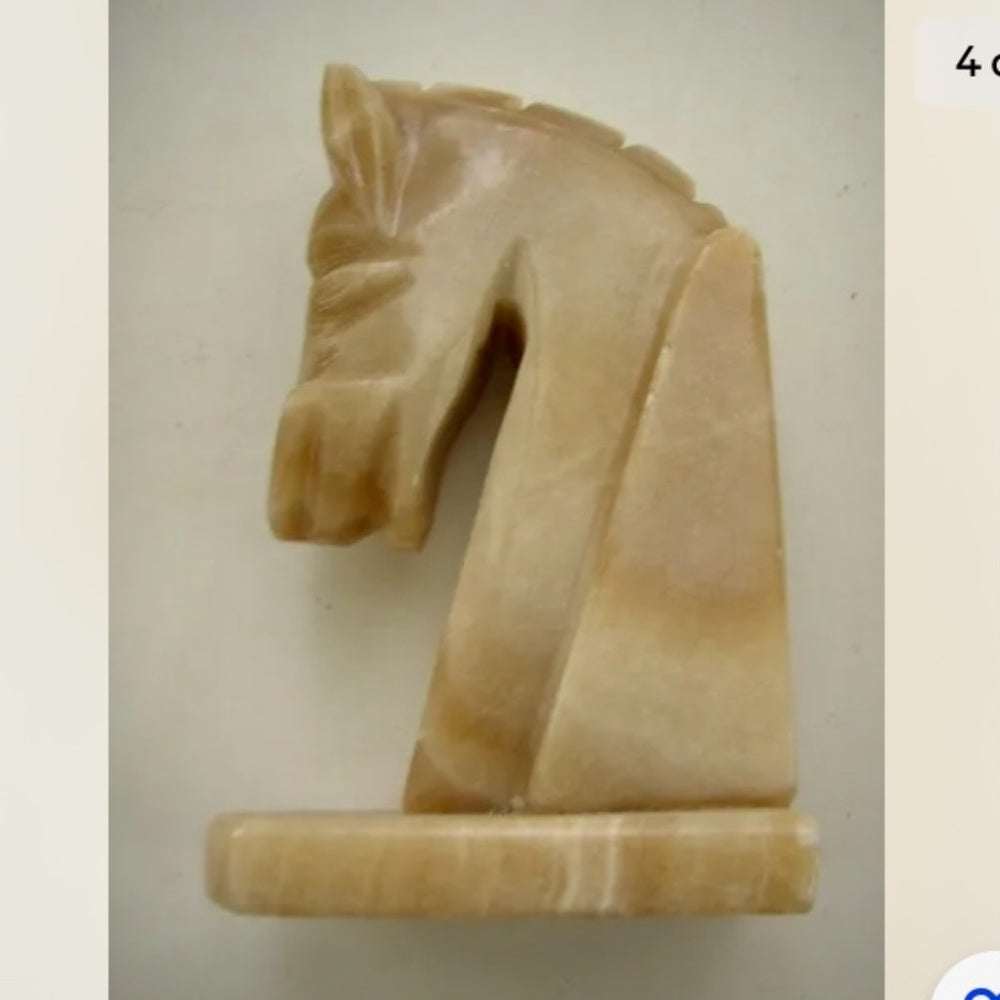 Vintage Pair of Greenish Beige Onyx Horse Bookends