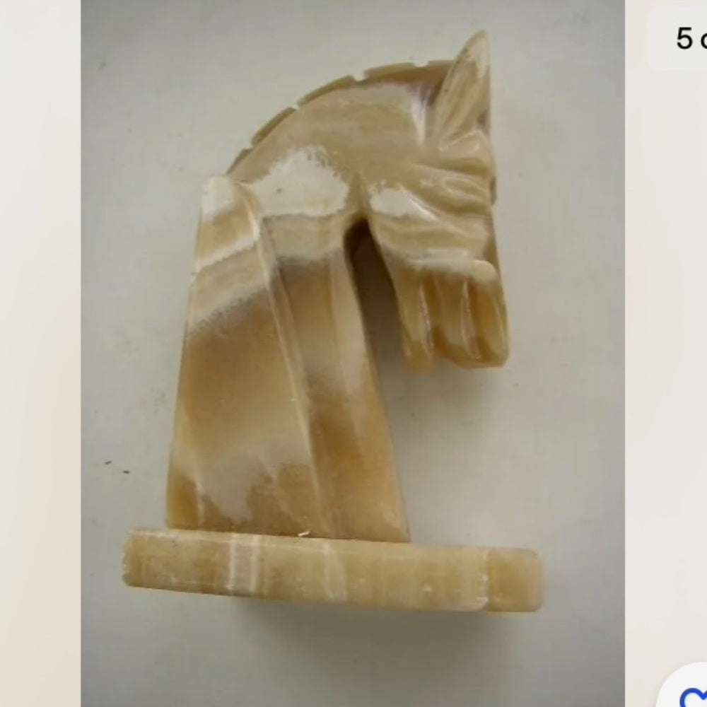 Vintage Pair of Greenish Beige Onyx Horse Bookends