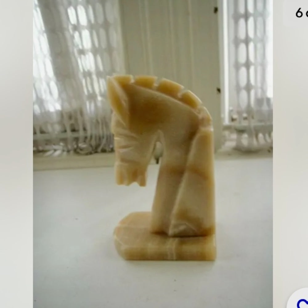 Vintage Pair of Greenish Beige Onyx Horse Bookends