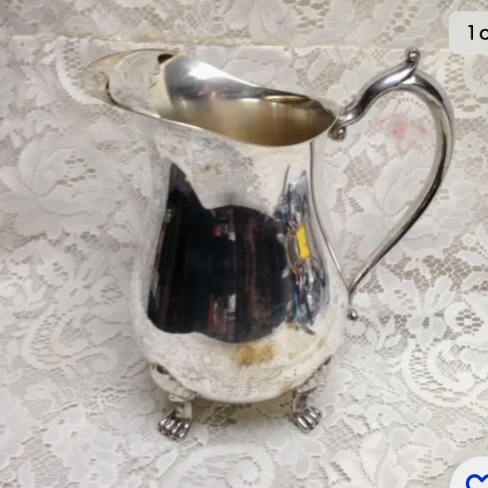 Vintage Leonard Silver Plated, Footed Pitcher with Ice Guard 9n x 8in