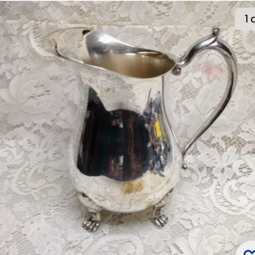 Vintage Leonard Silver Plated, Footed Pitcher with Ice Guard 9n x 8in