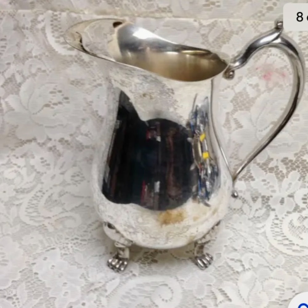 Vintage Leonard Silver Plated, Footed Pitcher with Ice Guard 9n x 8in