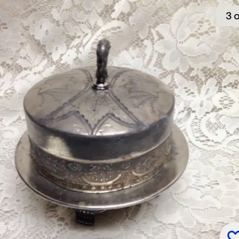Antique, Pairpoint Mfg Co., 3pc Quadruple Silver-plated Butter Bow w/ Drain
