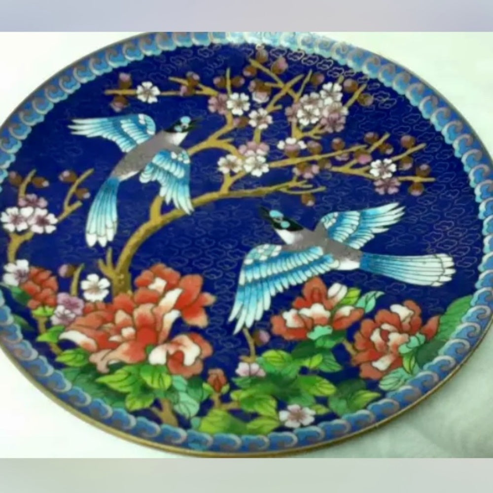 Elegant 7.5in Cloissone Plate with Documentation, Stand and Orig. Box