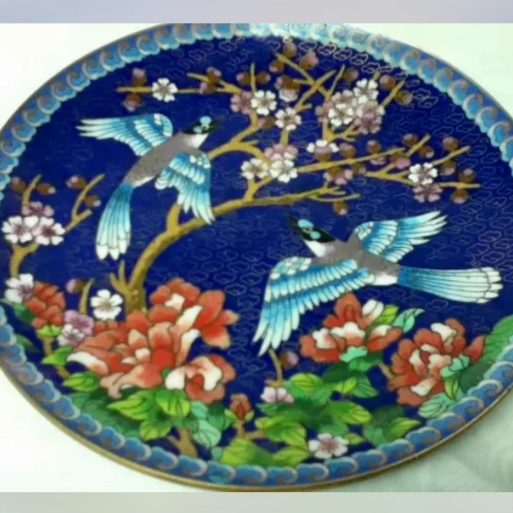 Elegant 7.5in Cloissone Plate with Documentation, Stand and Orig. Box