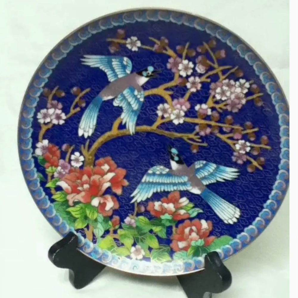 Elegant 7.5in Cloissone Plate with Documentation, Stand and Orig. Box