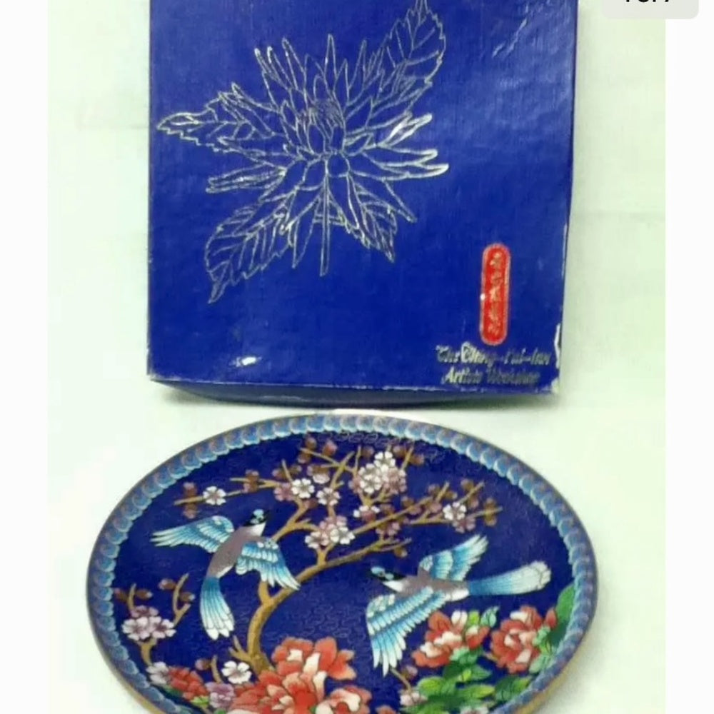 Elegant 7.5in Cloissone Plate with Documentation, Stand and Orig. Box