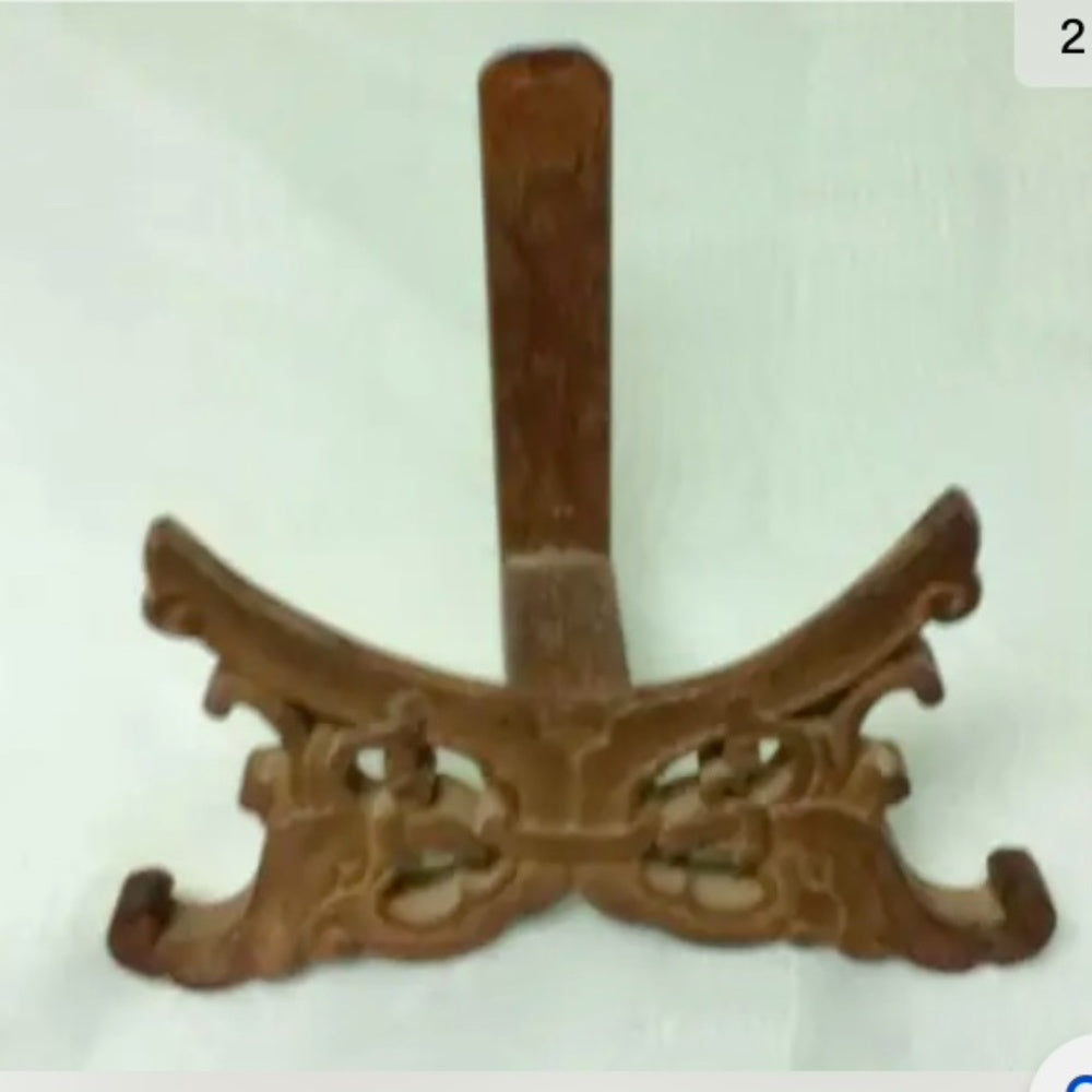 Antique, Elegant 4.25in Cloissone Plate with Inlay Carving and Stand
