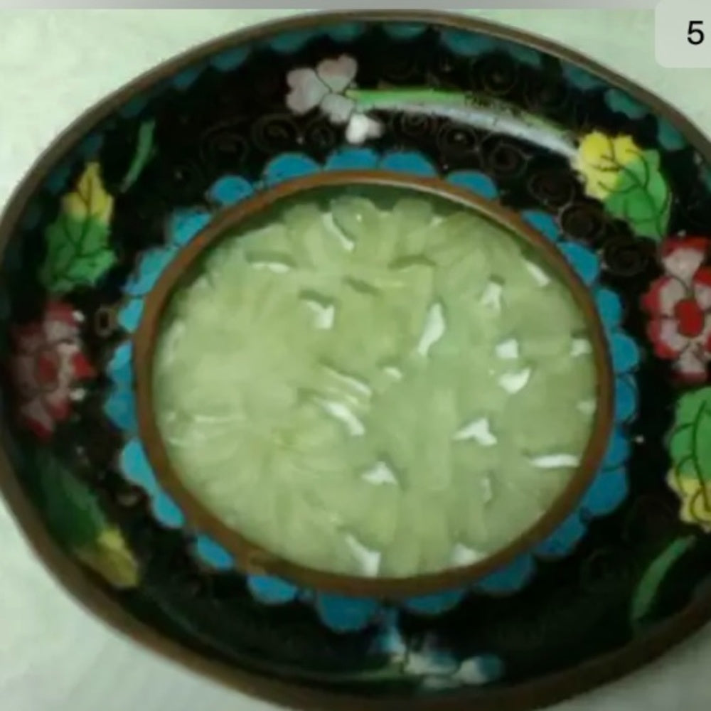 Antique, Elegant 4.25in Cloissone Plate with Inlay Carving and Stand