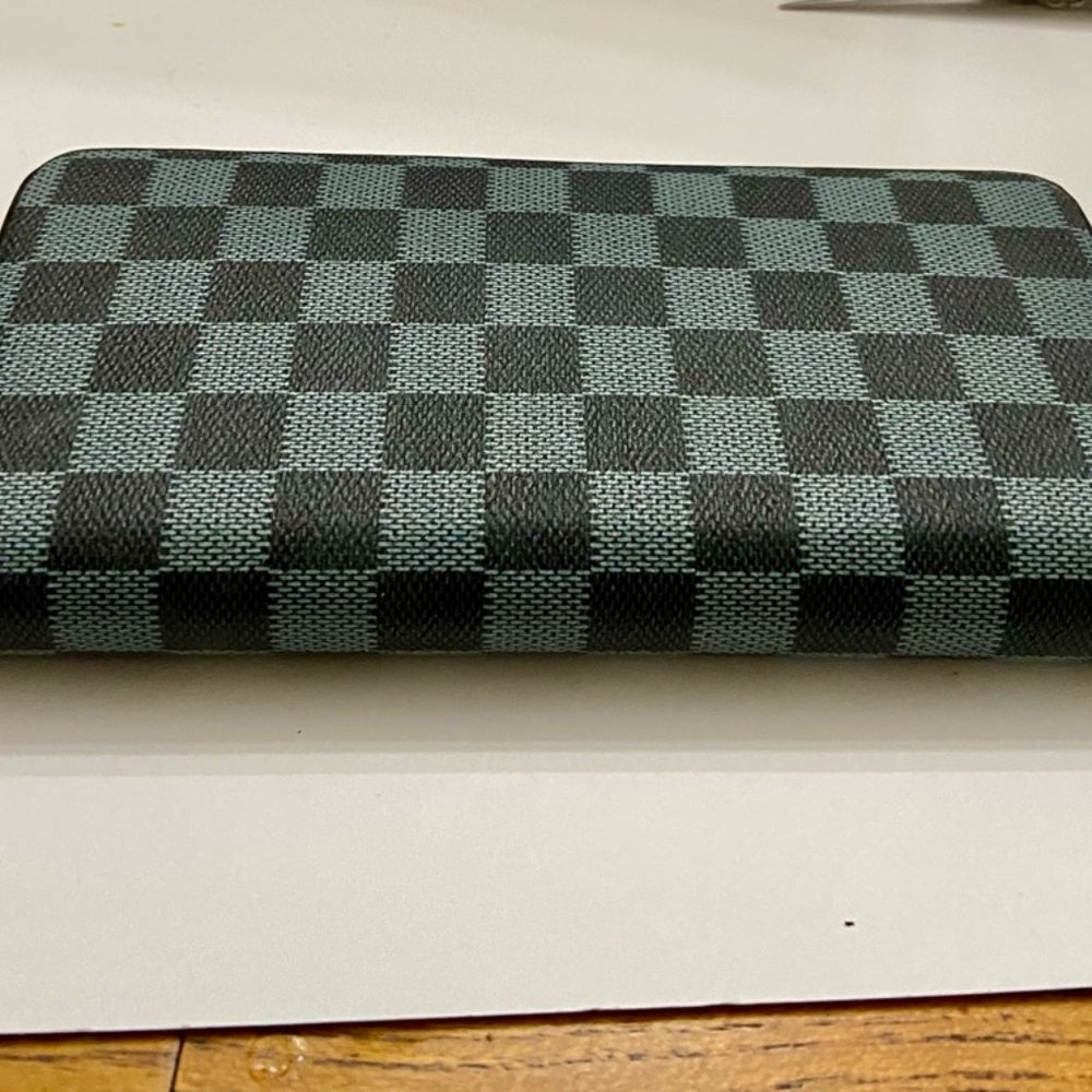 Blue and Black Plaid Faux Leather Zippy Long Wallet 8in x 4in