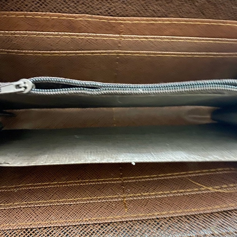 Blue and Black Plaid Faux Leather Zippy Long Wallet 8in x 4in