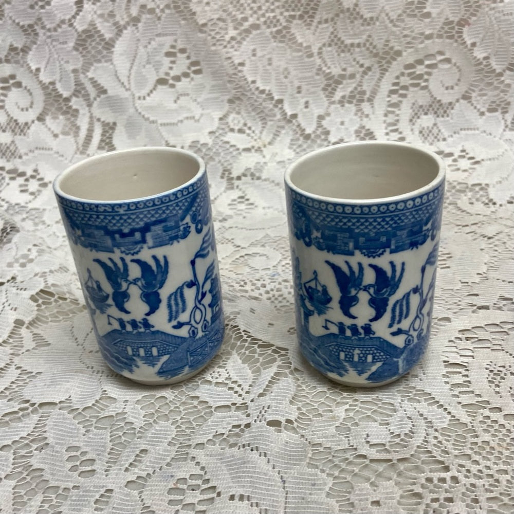 Vintage, Edge Malkin England,Blue Willow, 6.5in Pitcher with 2 Tumblers