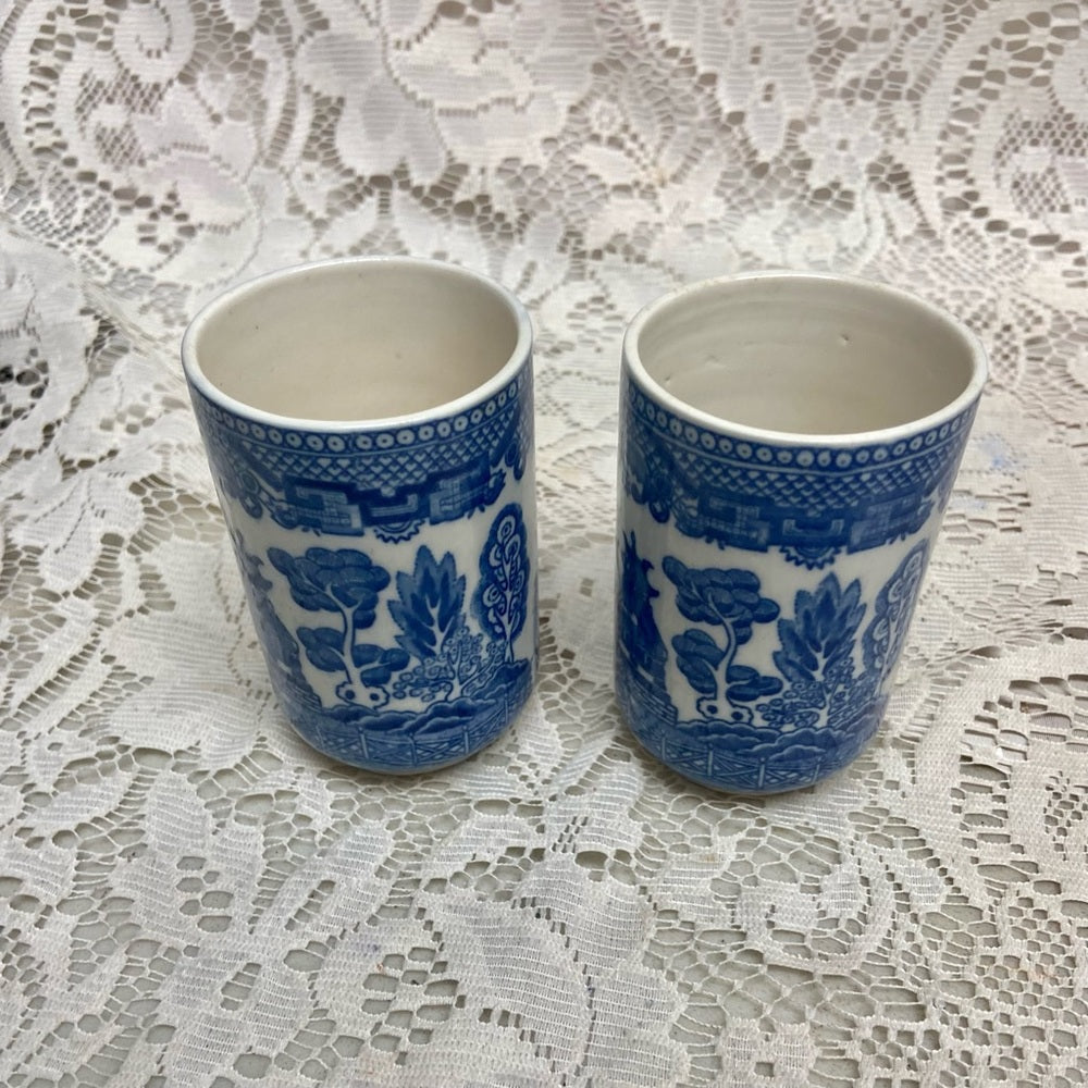 Vintage, Edge Malkin England,Blue Willow, 6.5in Pitcher with 2 Tumblers