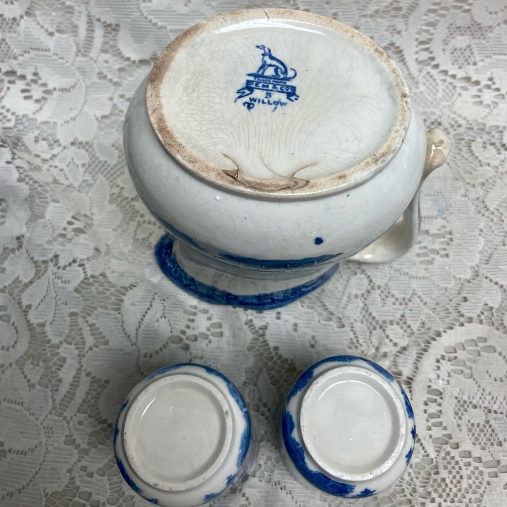 Vintage, Edge Malkin England,Blue Willow, 6.5in Pitcher with 2 Tumblers