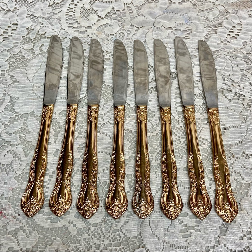 Vintage, IBW, Japan 42-pc Gold Plated Flatware Service for 8 with Box (2ZE-0723)
