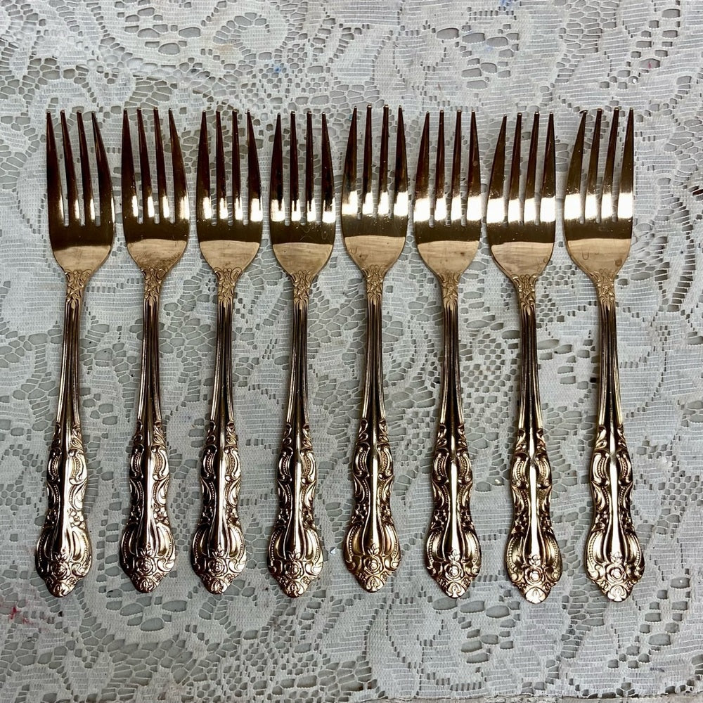 Vintage, IBW, Japan 42-pc Gold Plated Flatware Service for 8 with Box (2ZE-0723)