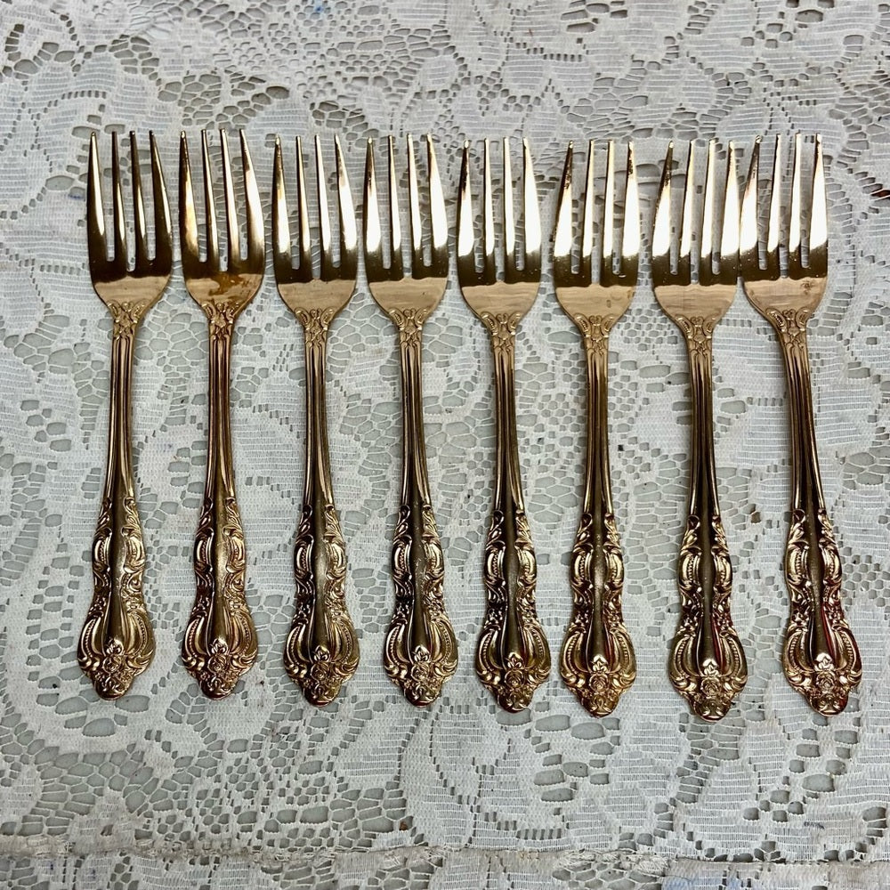 Vintage, IBW, Japan 42-pc Gold Plated Flatware Service for 8 with Box (2ZE-0723)
