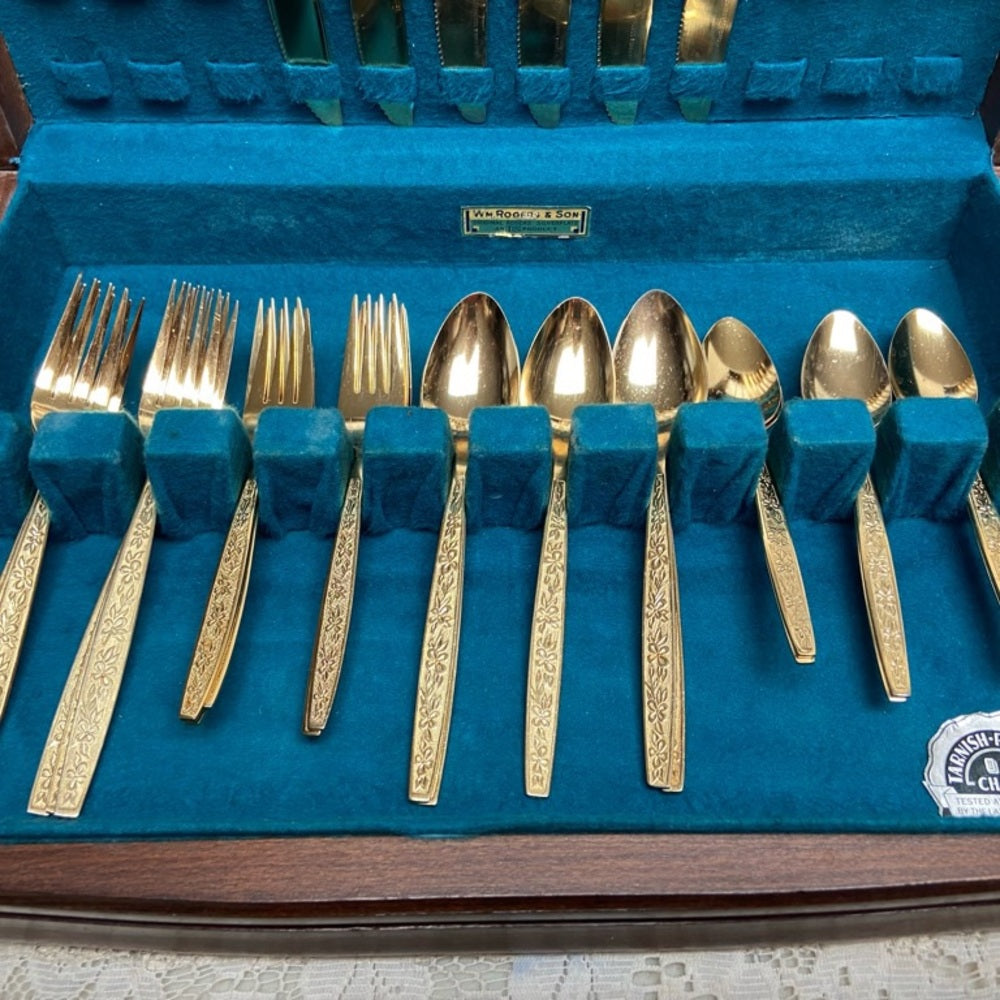 Vintage, Rogers, Korea 29-pc Gold Plated Flatware, Service for 6 with Box (2ZE-0