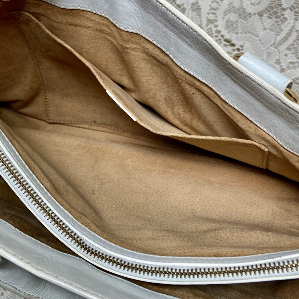 Authentic Celine White Leather Handbag -Crossbody 12in x 8in x 5in
