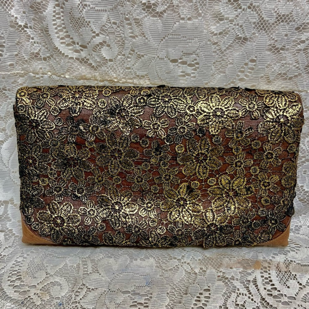 Vintage Gucci Gold Floral Evening Clutch Crossbody