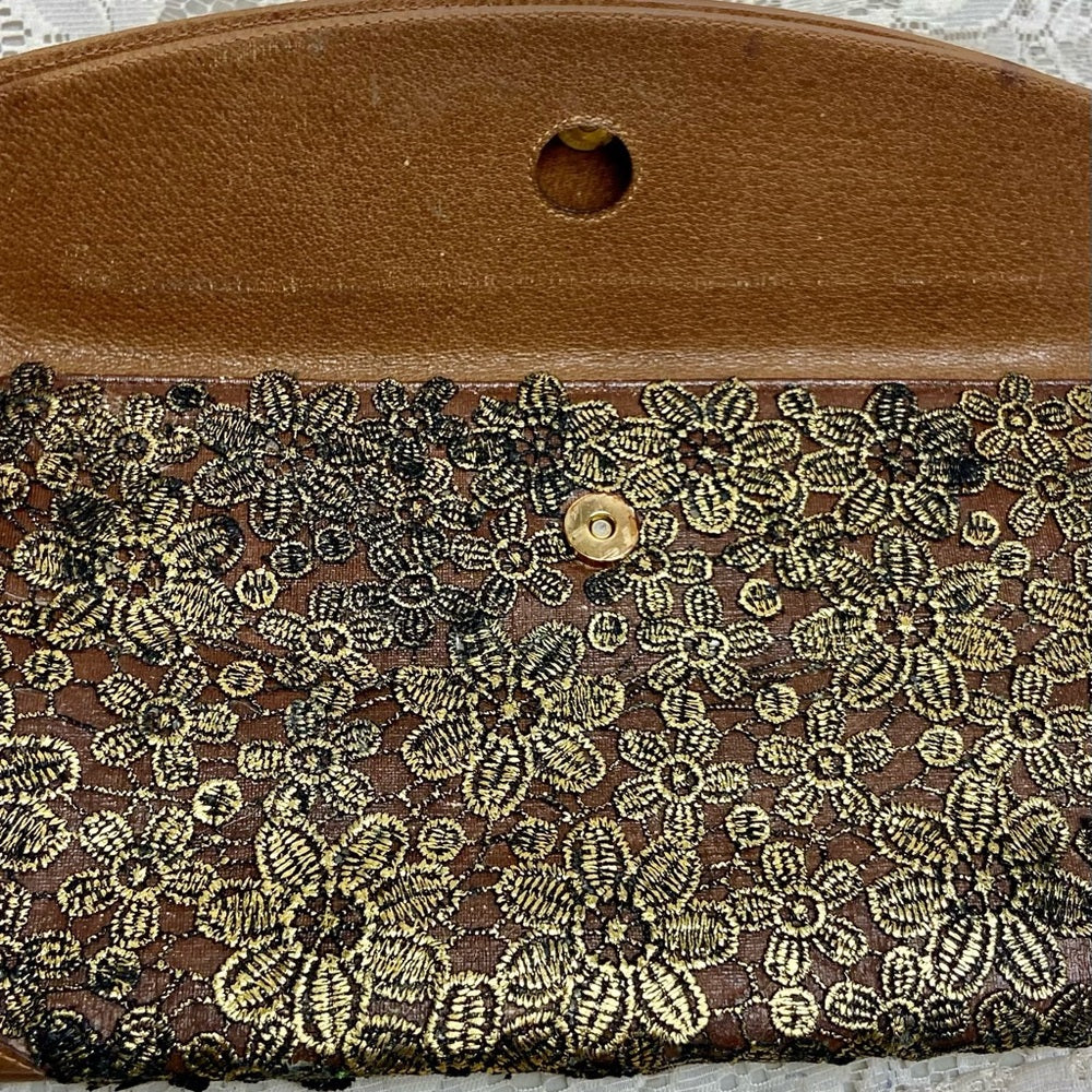 Vintage Gucci Gold Floral Evening Clutch Crossbody