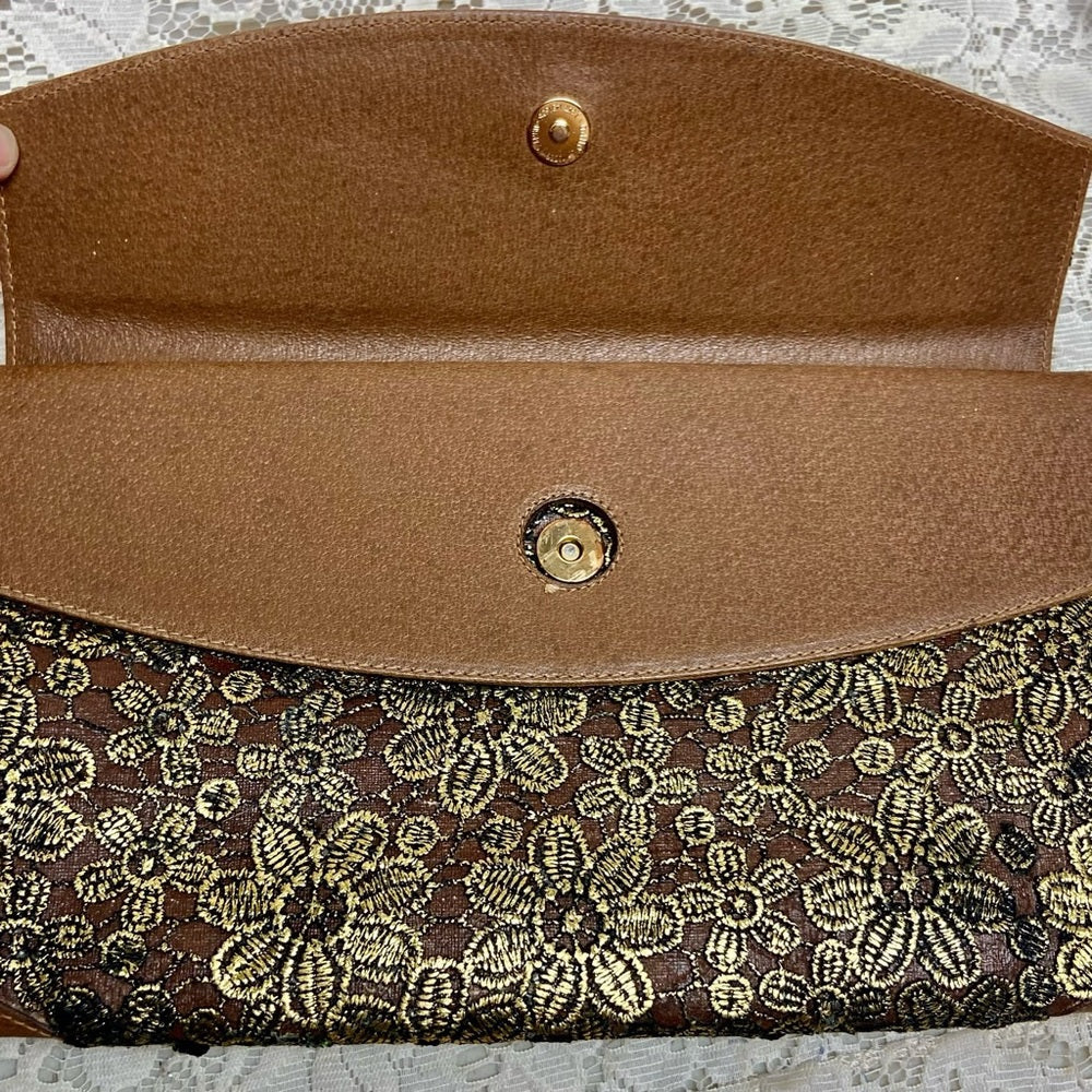 Vintage Gucci Gold Floral Evening Clutch Crossbody