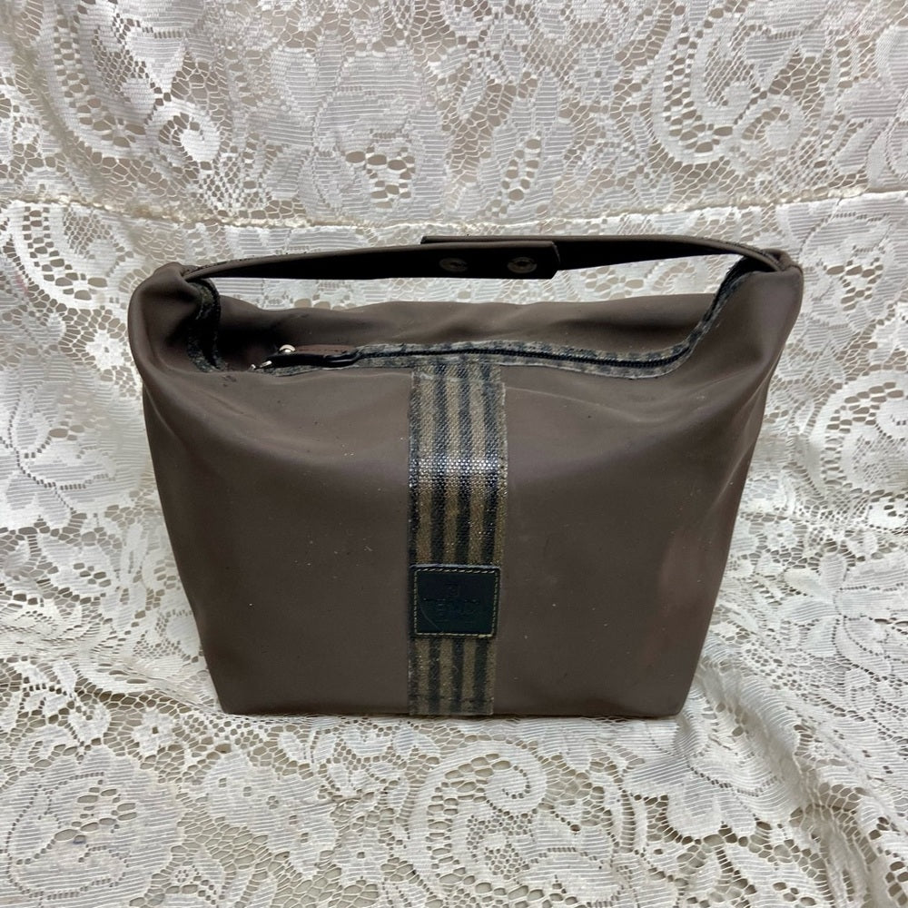 Fendi, Rare, Brown Nylon Pequin Stripes Trim Pouch