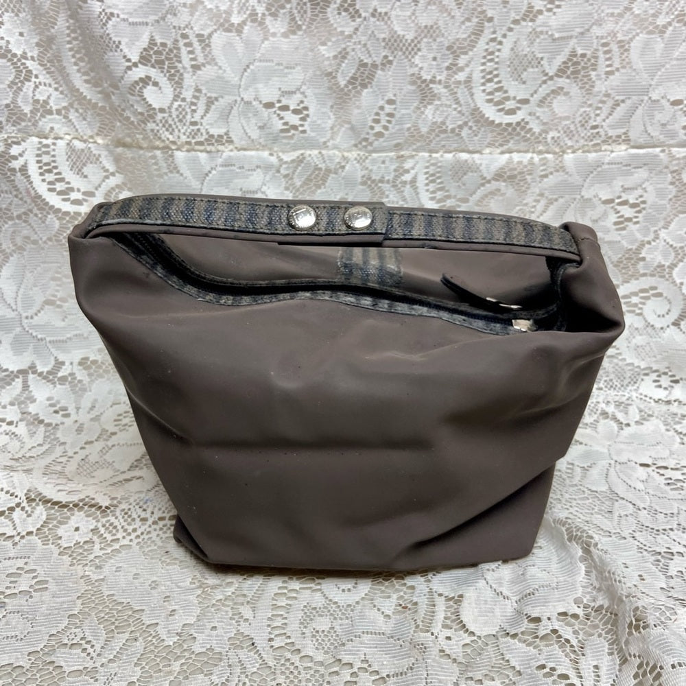 Fendi, Rare, Brown Nylon Pequin Stripes Trim Pouch