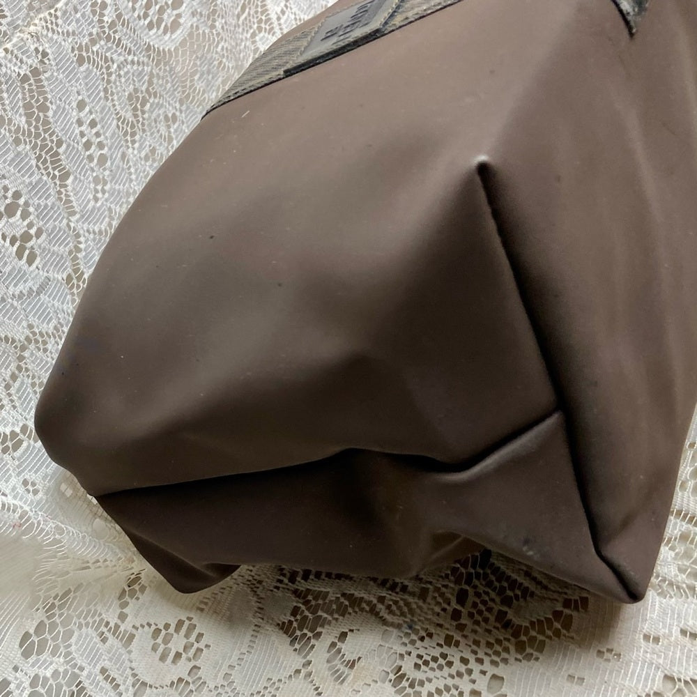 Fendi, Rare, Brown Nylon Pequin Stripes Trim Pouch