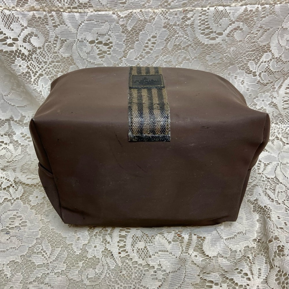 Fendi, Rare, Brown Nylon Pequin Stripes Trim Pouch
