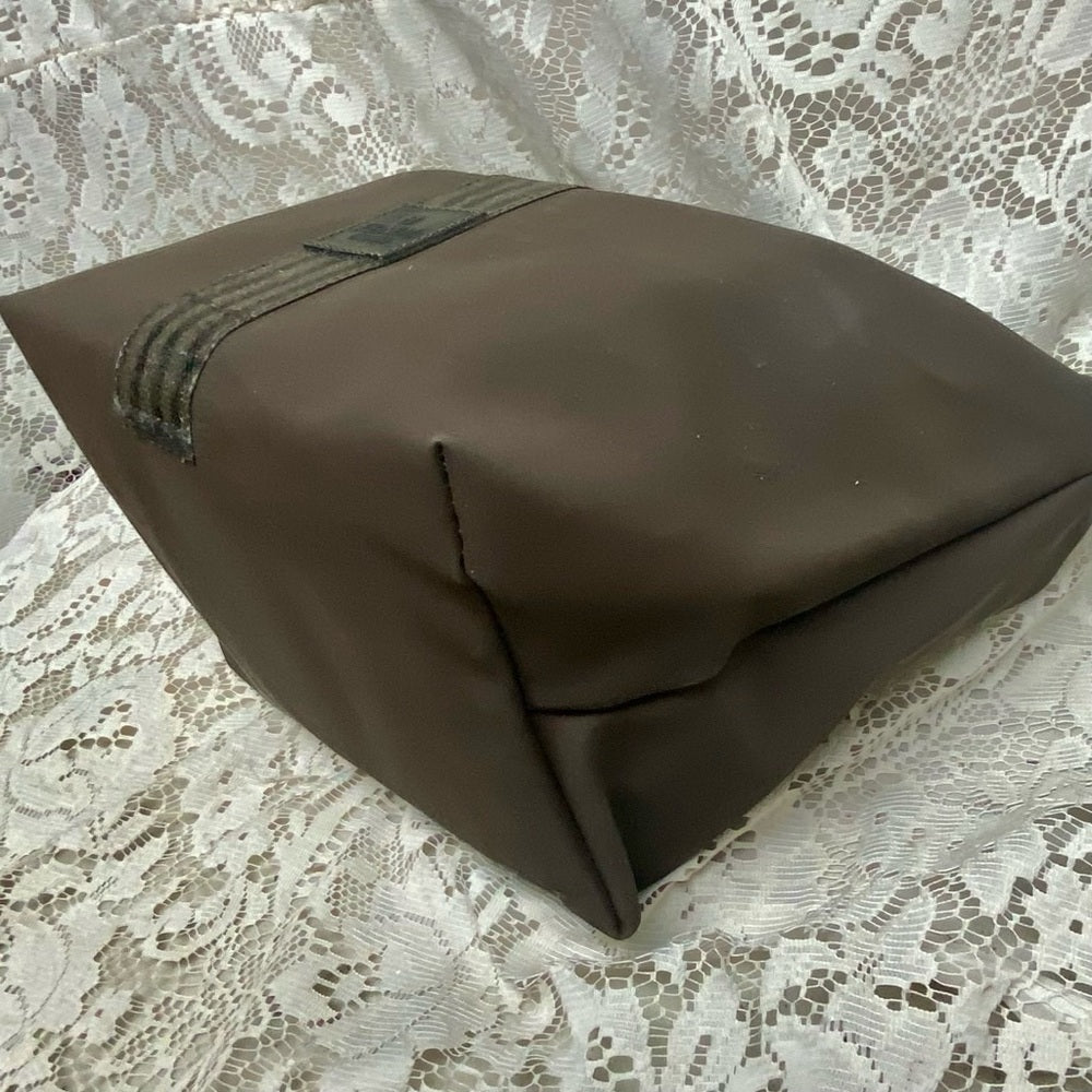 Fendi, Rare, Brown Nylon Pequin Stripes Trim Pouch