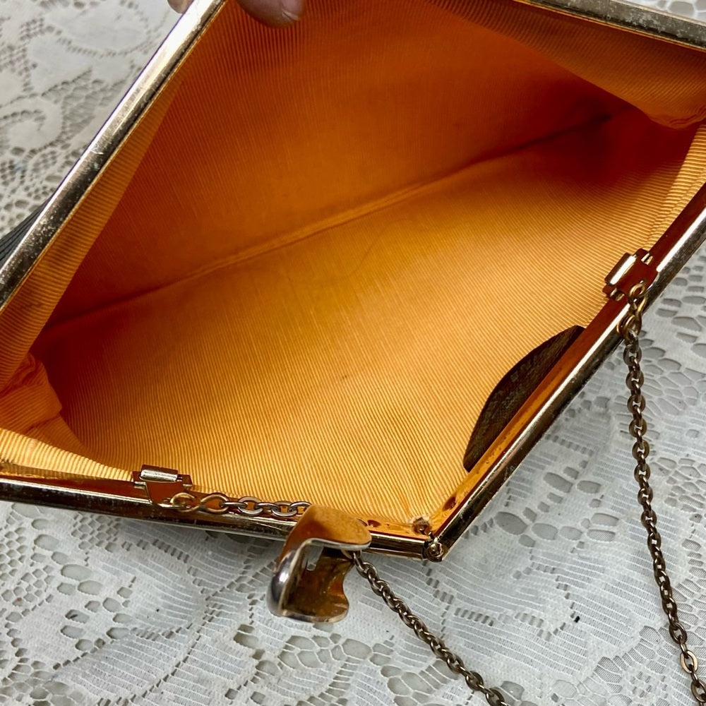 Vintage, Etra , Embossed Black Lizard Leather Clutch -Shoulder Bag