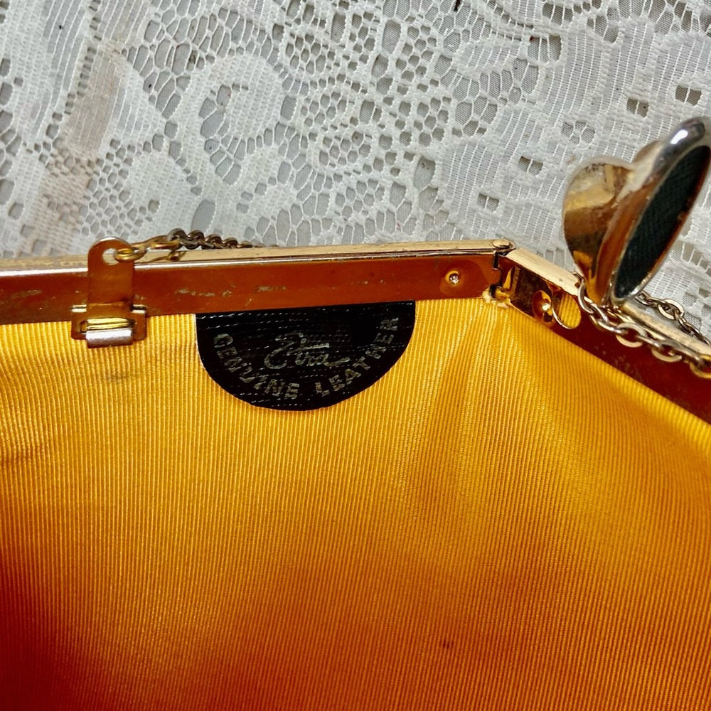 Vintage, Etra , Embossed Black Lizard Leather Clutch -Shoulder Bag