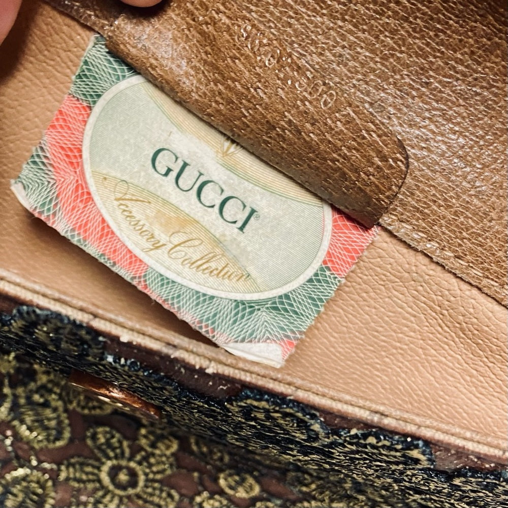 Vintage Gucci Gold Floral Evening Clutch Crossbody