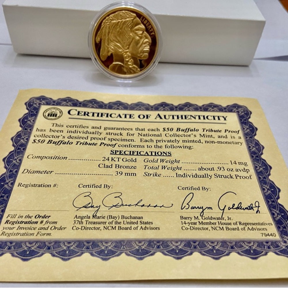 National Collectors Mint- 2023, $50.00 Tribute Proof Gold Plated Coin