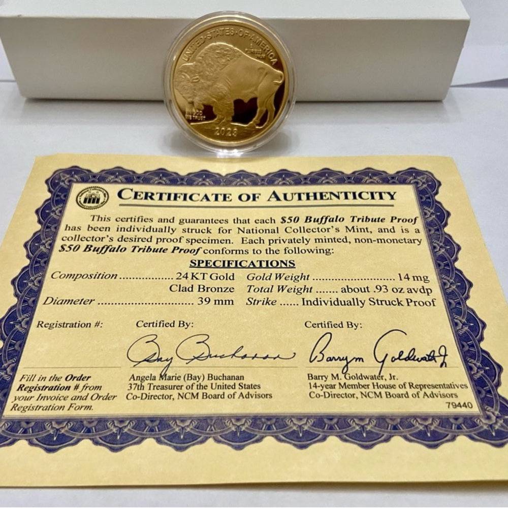 National Collectors Mint- 2023, $50.00 Tribute Proof Gold Plated Coin