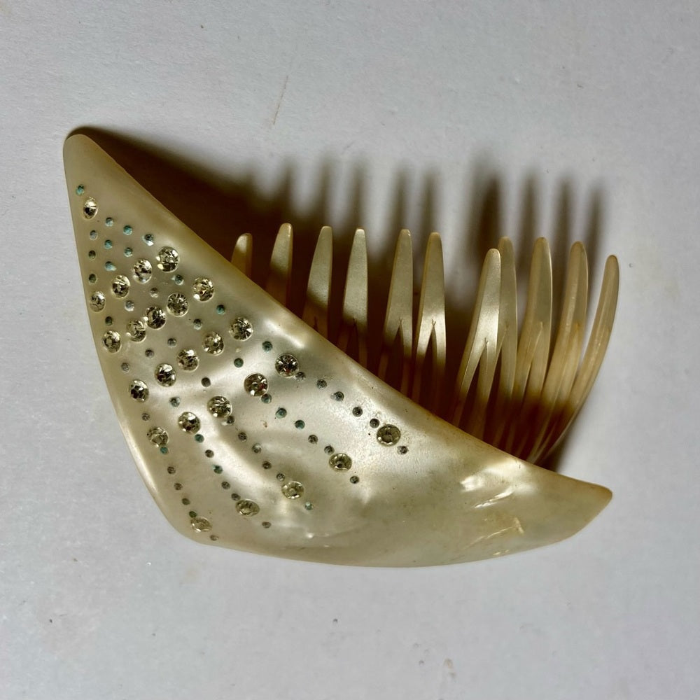 Vintage, Lot of 4 Celluloid Ivory Backcombs or Haircombs with Rhinestones