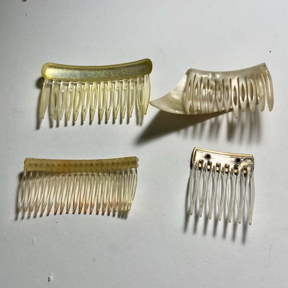 Vintage, Lot of 4 Celluloid Ivory Backcombs or Haircombs with Rhinestones