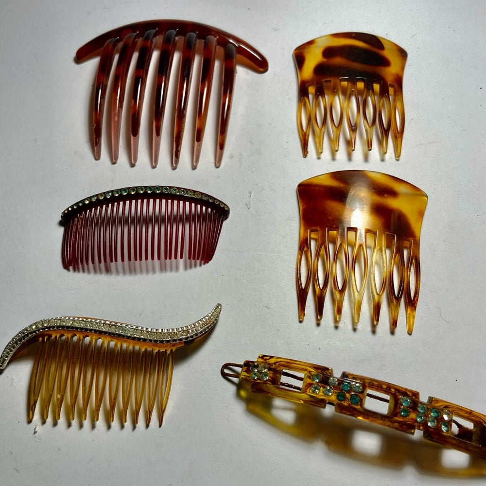 Vintage, Lot of 6 Brown, Celluloid, Tortoiseshell Backcombs or Haircombs