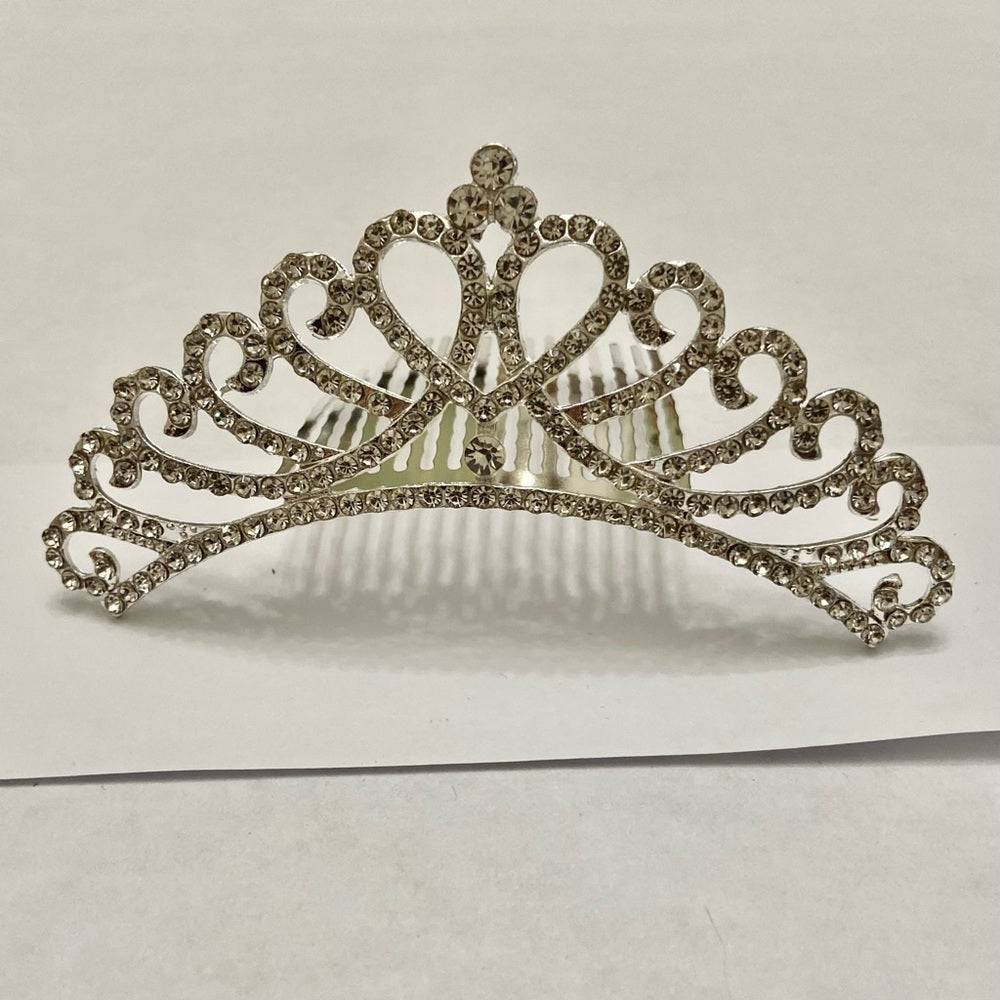 Elegant Silver Tone Tiara with Rhinestones