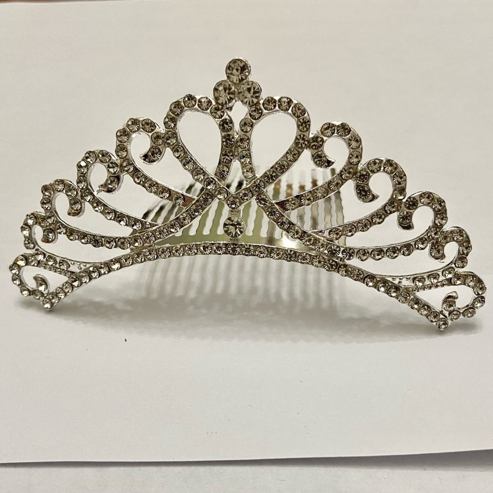 Elegant Silver Tone Tiara with Rhinestones