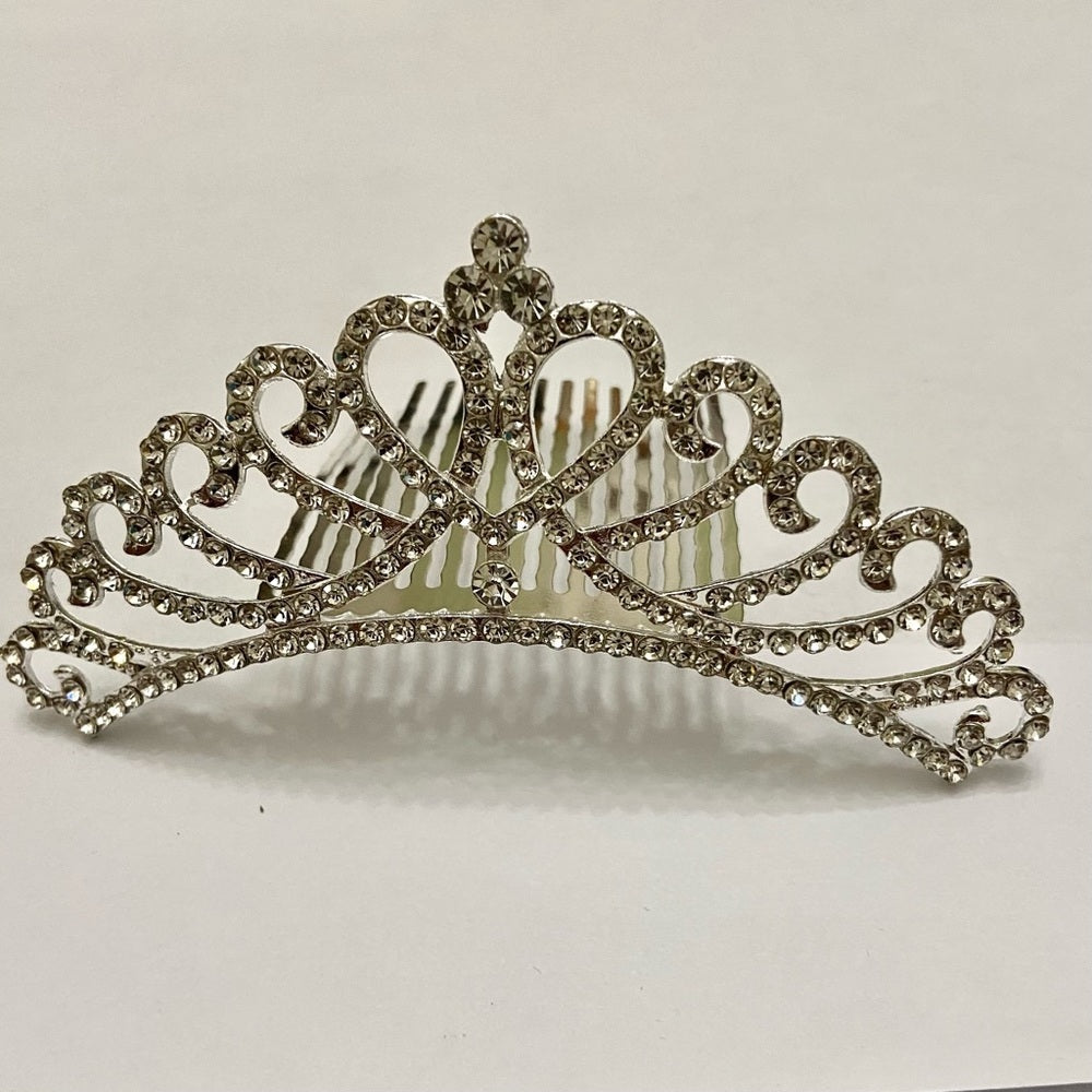 Elegant Silver Tone Tiara with Rhinestones