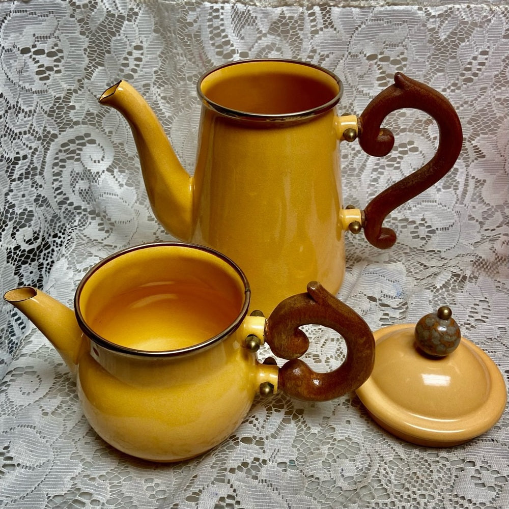 1995 Camp MacKenzie Childs Ltd., Yellow Enamelware, 3pcTea or Camp Set