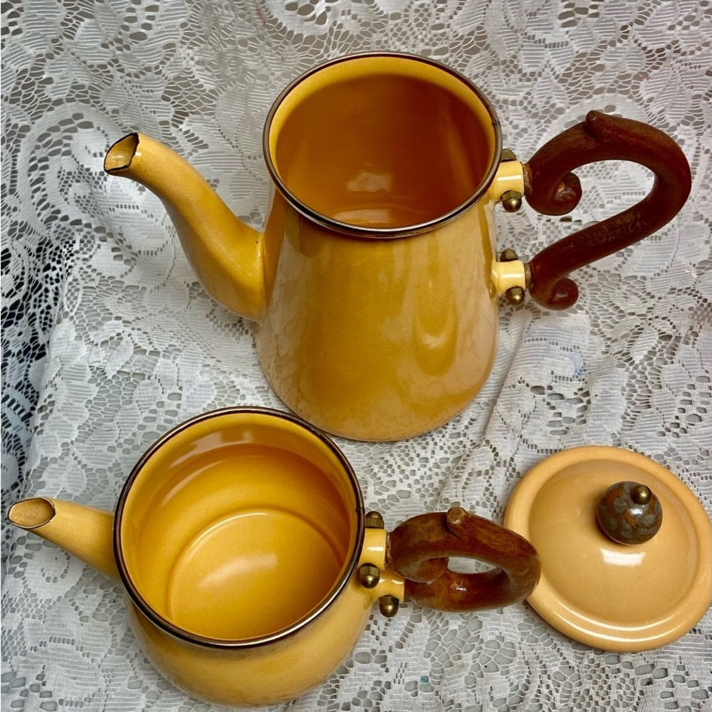 1995 Camp MacKenzie Childs Ltd., Yellow Enamelware, 3pcTea or Camp Set