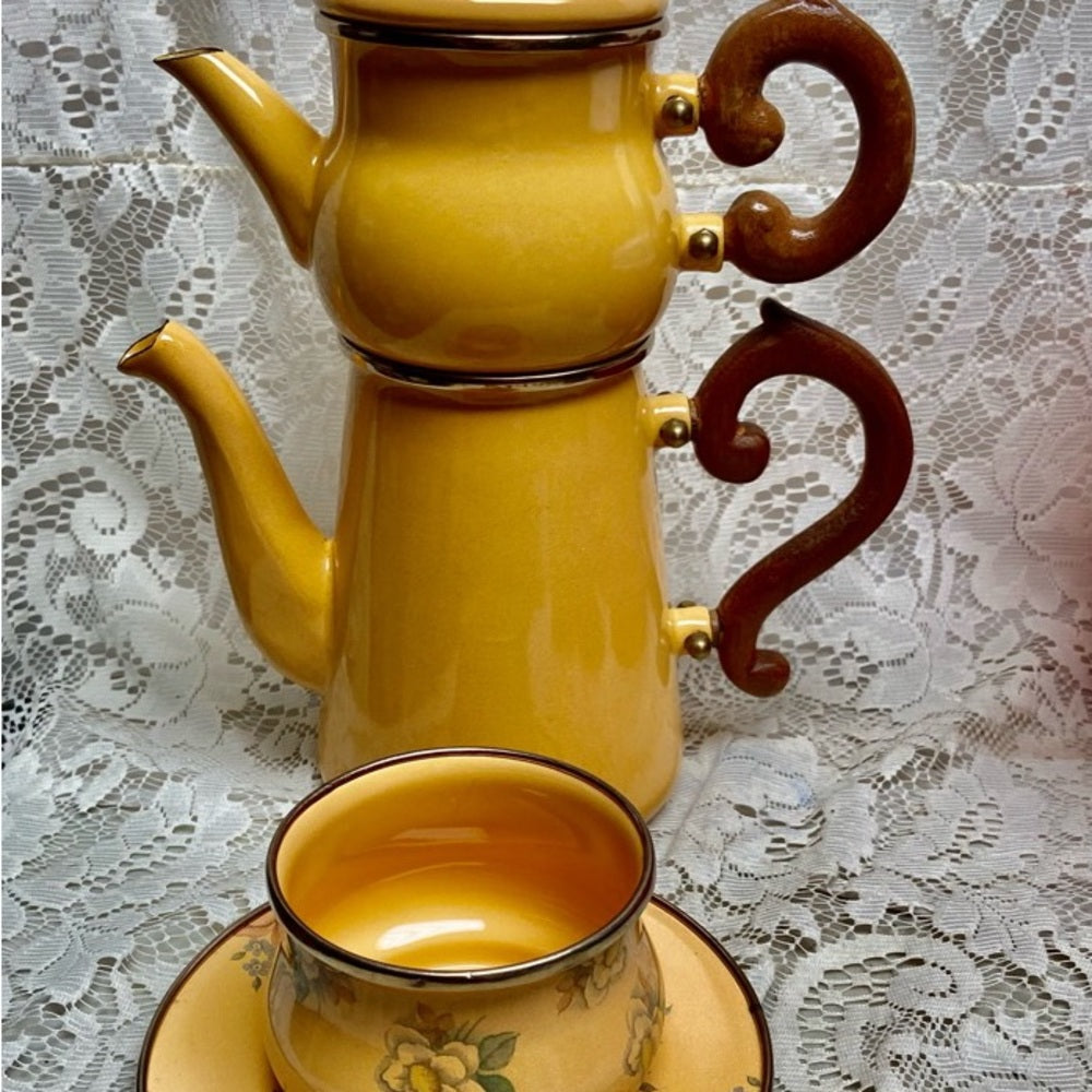 1995 Camp MacKenzie Childs Ltd., Yellow Enamelware, 3pcTea or Camp Set