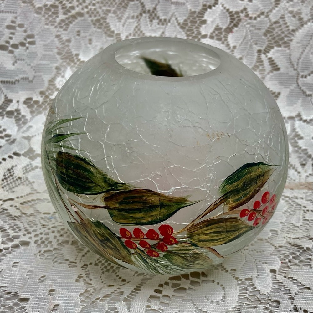 Vintage, Blown, Crackle Rose Potpourri Bowl or Christmas Candle Stand
